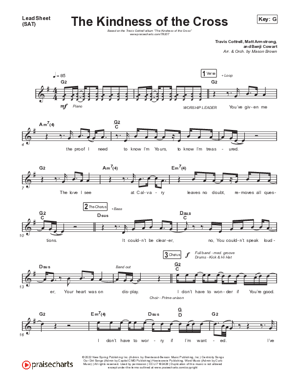 The Kindness Of The Cross Lead Sheet (SAT) (Travis Cottrell)