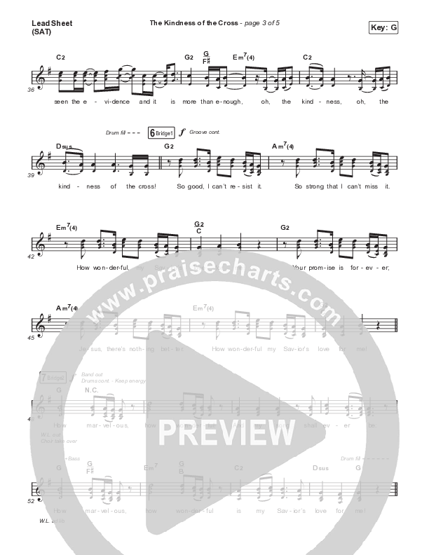 The Kindness Of The Cross Lead Sheet (SAT) (Travis Cottrell)