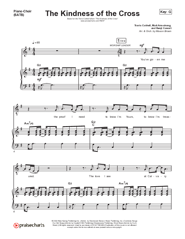 The Kindness Of The Cross Piano/Vocal (SATB) (Travis Cottrell)