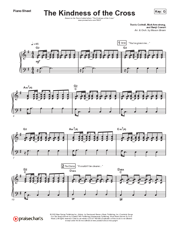 The Kindness Of The Cross Piano Sheet (Travis Cottrell)