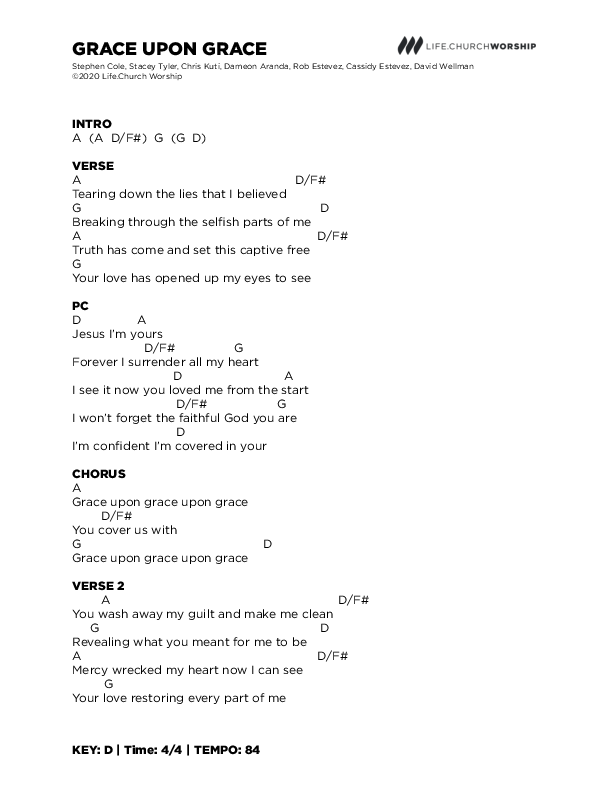 Grace Upon Grace Chord Chart (Life.Church Worship)