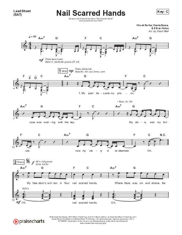 Nail Scarred Hands Lead Sheet (SAT) (Dante Bowe)