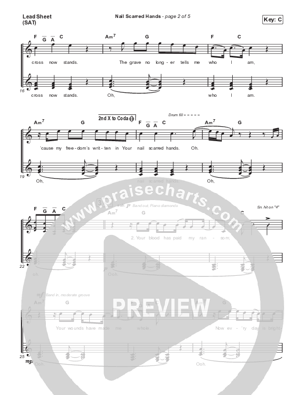 Nail Scarred Hands Lead Sheet (SAT) (Dante Bowe)
