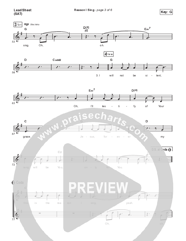 Reason I Sing (Acoustic) Lead Sheet (SAT) (Phil Wickham)