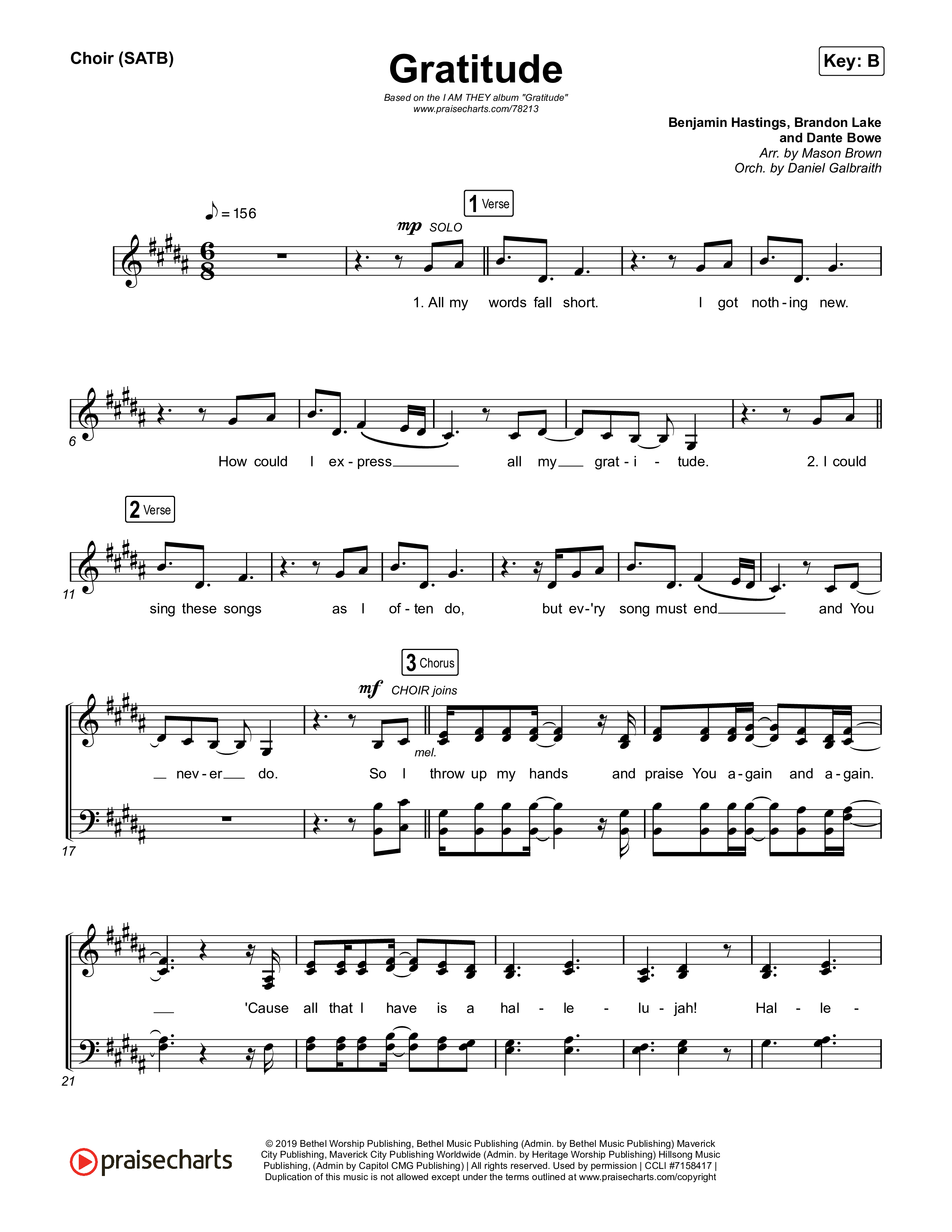 Gratitude Choir Sheet (SATB) (I Am They / Cheyenne Mitchell)