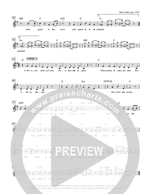 How Great (Psalm 145) Lead Sheet Melody (Sovereign Grace)