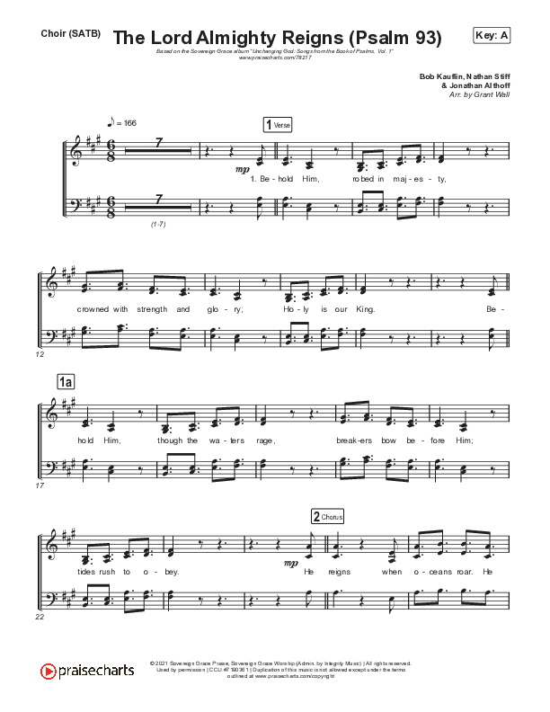 The Lord Almighty Reigns (Psalm 93) Choir Sheet (SATB) (Sovereign Grace)