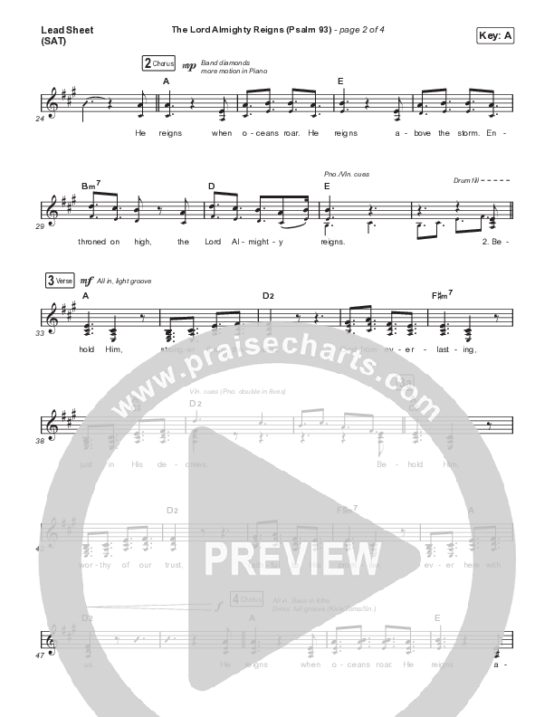 The Lord Almighty Reigns (Psalm 93) Lead Sheet (SAT) (Sovereign Grace)