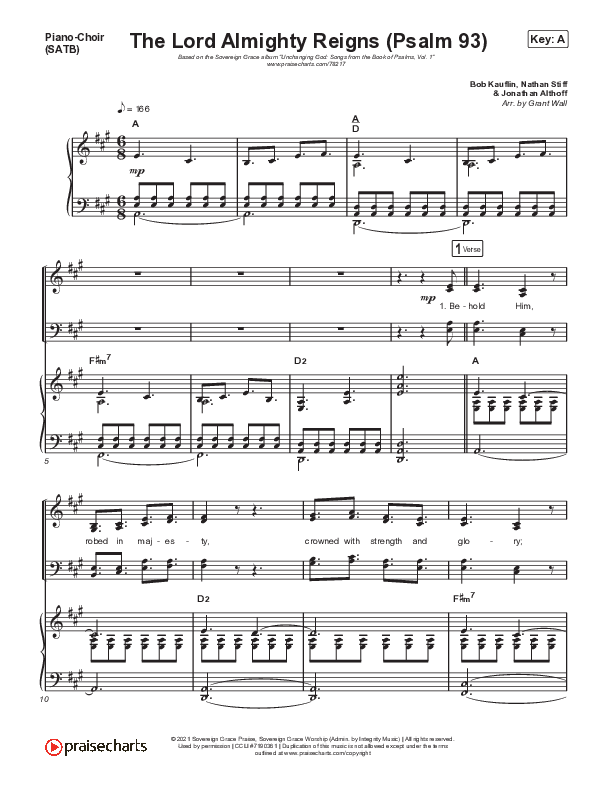 The Lord Almighty Reigns (Psalm 93) Piano/Vocal Pack (Sovereign Grace)