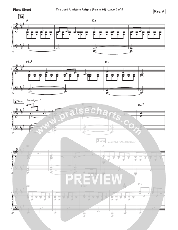 The Lord Almighty Reigns (Psalm 93) Piano Sheet (Sovereign Grace)