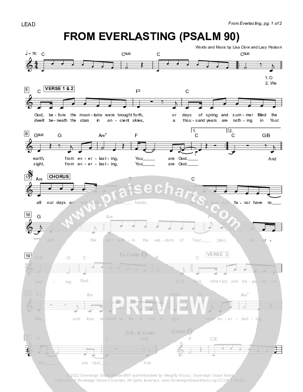 From Everlasting (Psalm 90) Lead Sheet Melody (Sovereign Grace)