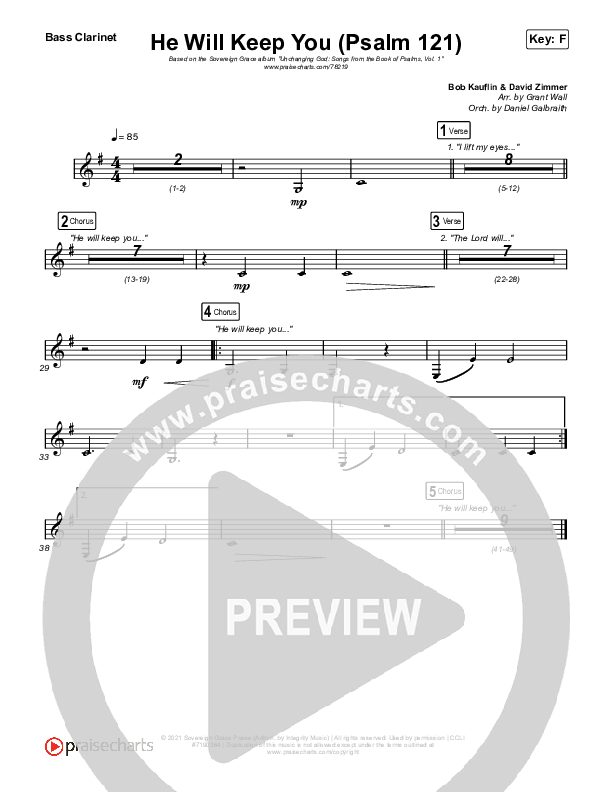 He Will Keep You (Psalm 121) Bass Clarinet (Sovereign Grace)
