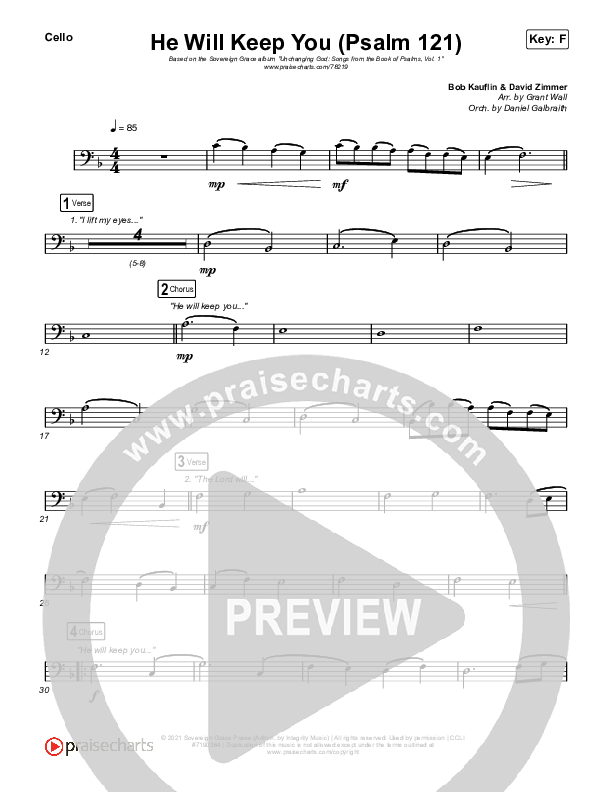 He Will Keep You (Psalm 121) Cello (Sovereign Grace)