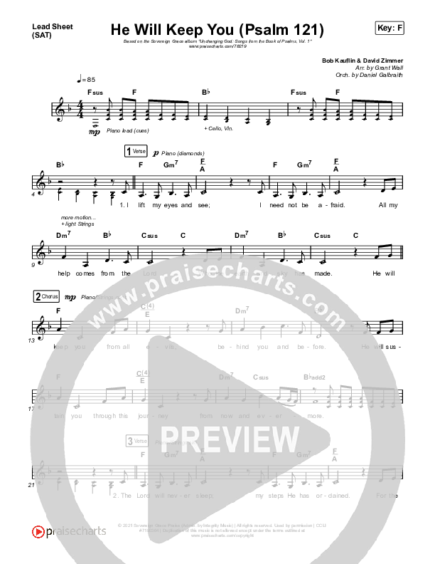 He Will Keep You (Psalm 121) Lead Sheet (SAT) (Sovereign Grace)
