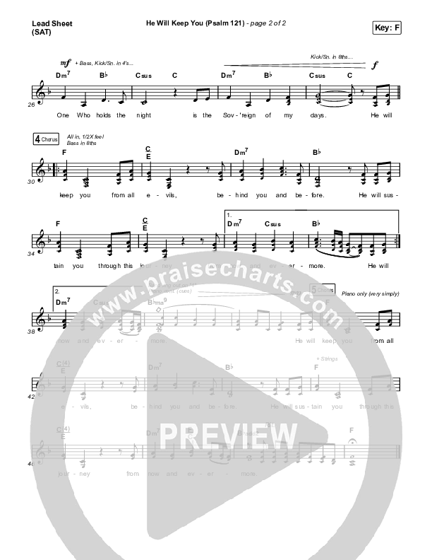 He Will Keep You (Psalm 121) Lead Sheet (SAT) (Sovereign Grace)