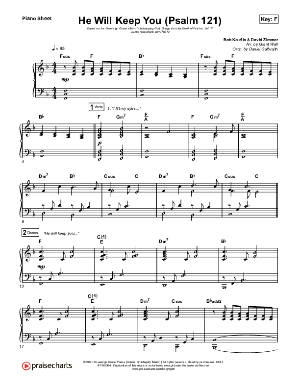 He Will Keep You (Psalm 121) Piano Sheet (Sovereign Grace)