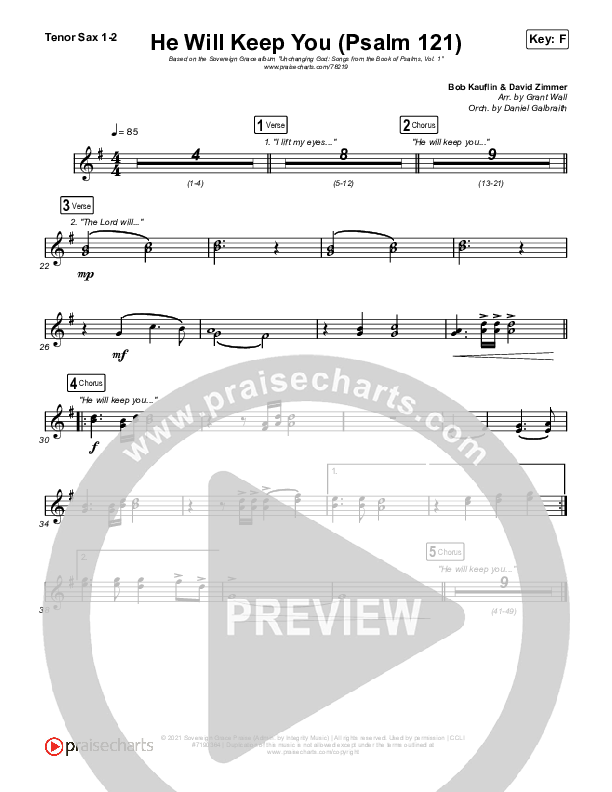 He Will Keep You (Psalm 121) Sax Pack (Sovereign Grace)