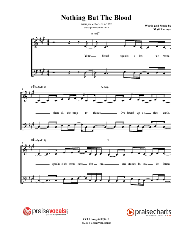 Nothing But The Blood Lead Sheet (PraiseVocals)