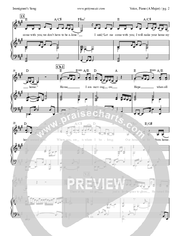 Immigrant's Song Piano/Vocal (SAT) (Keith & Kristyn Getty / Jordyn Shellhart)