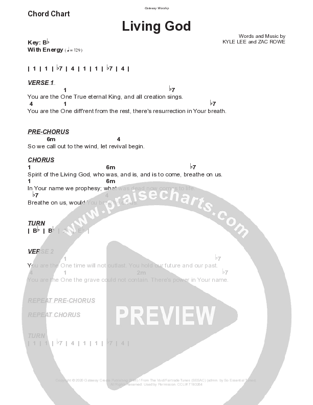 Living God Chord Chart (Gateway Worship / Zac Rowe)