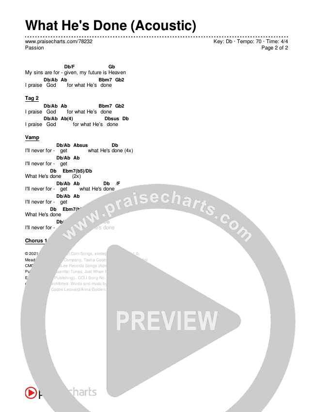 What He's Done (Acoustic) Chords & Lyrics (Passion)