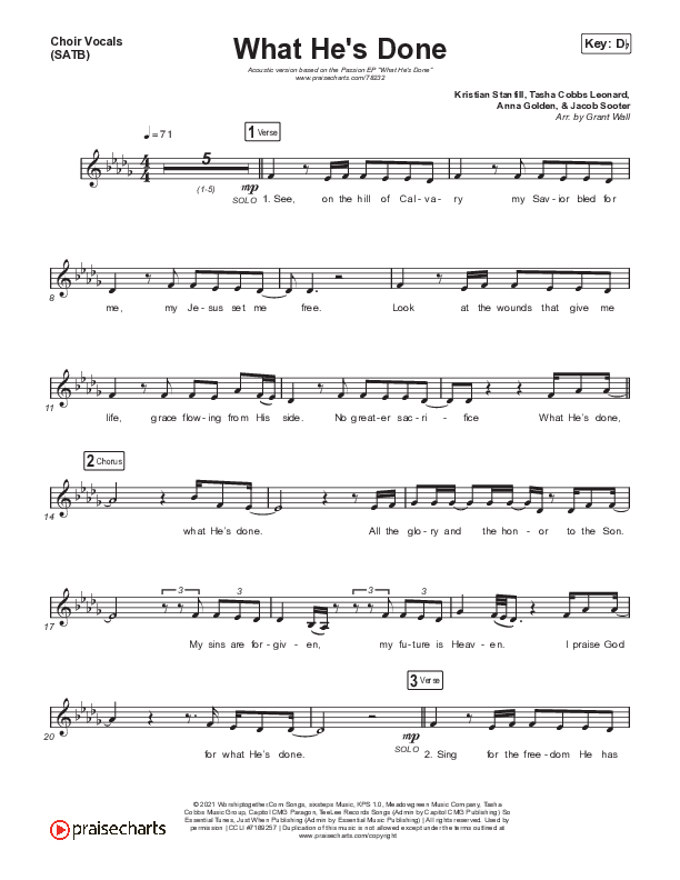 What He's Done (Acoustic) Choir Vocals (Anthem SATB) (Passion)