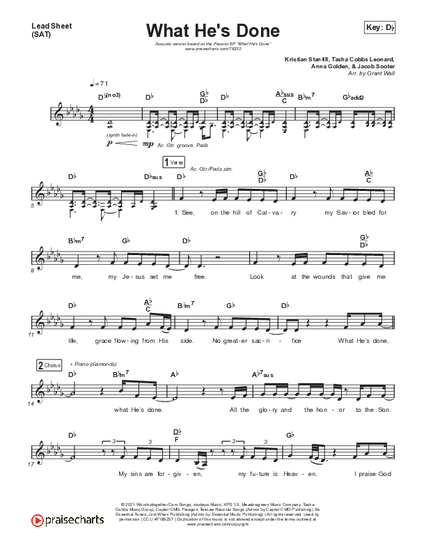 What He's Done (Acoustic) Lead Sheet (SAT) (Passion)