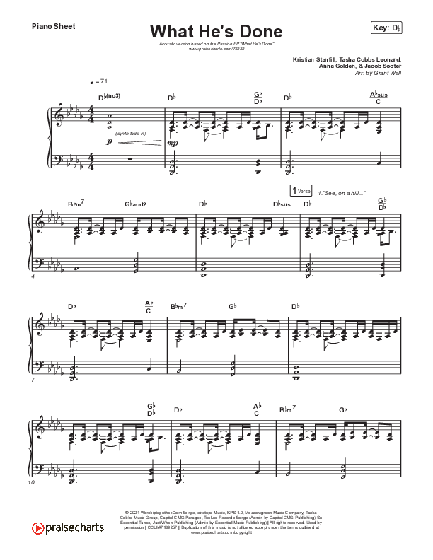 What He's Done (Acoustic) Piano Sheet (Passion)
