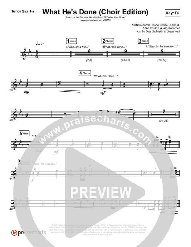What He's Done (Choir Edition) Tenor Sax 1/2 (Passion)