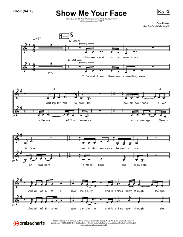 Show Me Your Face Choir Sheet (SATB) (Steffany Gretzinger / Cassie Campbell)