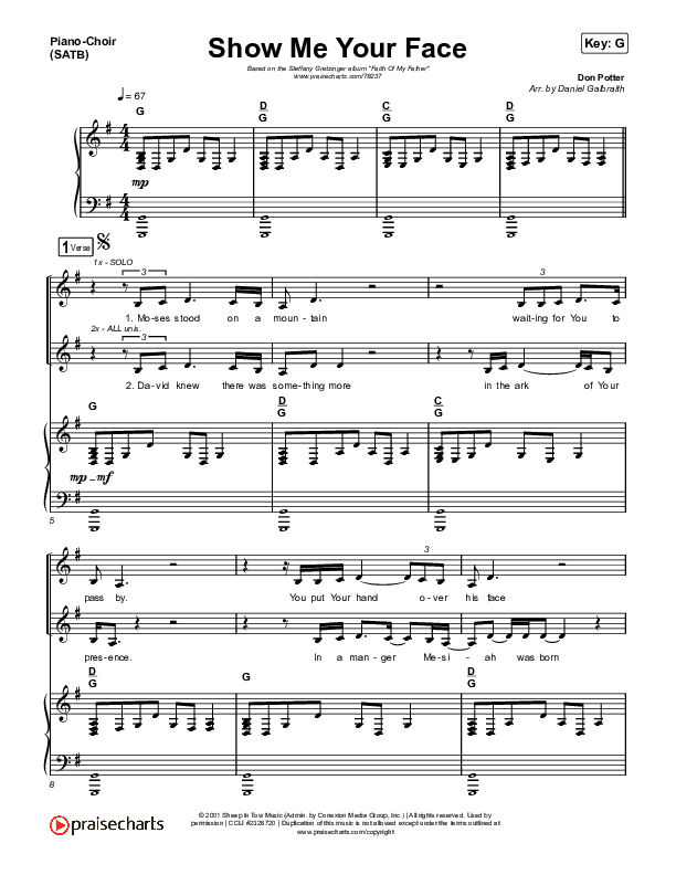 Show Me Your Face Piano/Vocal (SATB) (Steffany Gretzinger / Cassie Campbell)