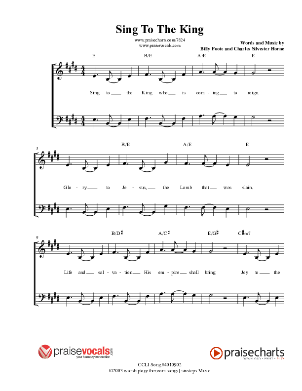 Sing To The King Lead Sheet (PraiseVocals)