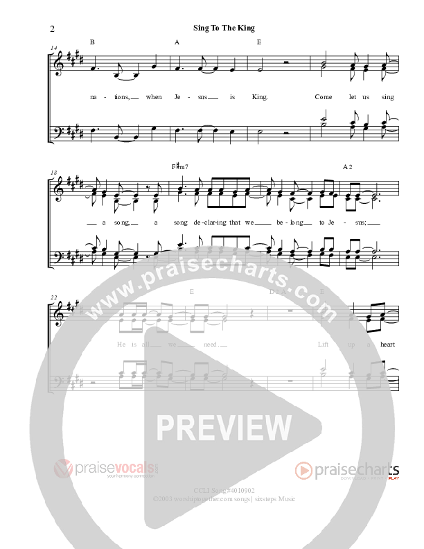 Sing To The King Lead Sheet (PraiseVocals)