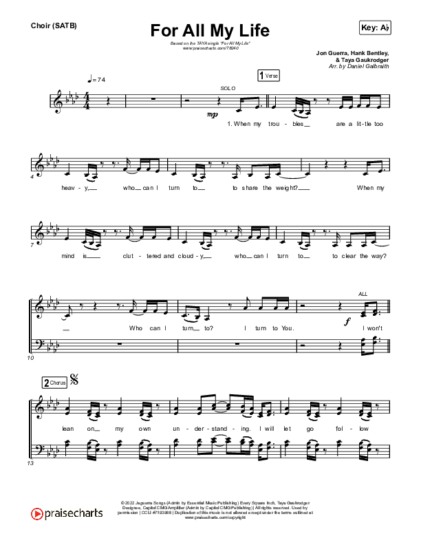 For All My Life Choir Sheet (SATB) (TAYA)
