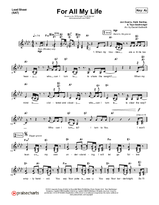 For All My Life Lead Sheet (SAT) (TAYA)