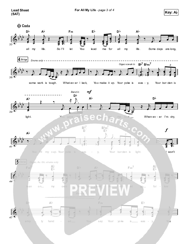 For All My Life Lead Sheet (SAT) (TAYA)