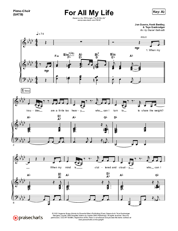 For All My Life Piano/Vocal (SATB) (TAYA)
