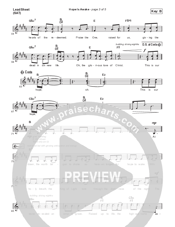 Hope Is Awake Lead Sheet (SAT) (Austin Stone Worship)
