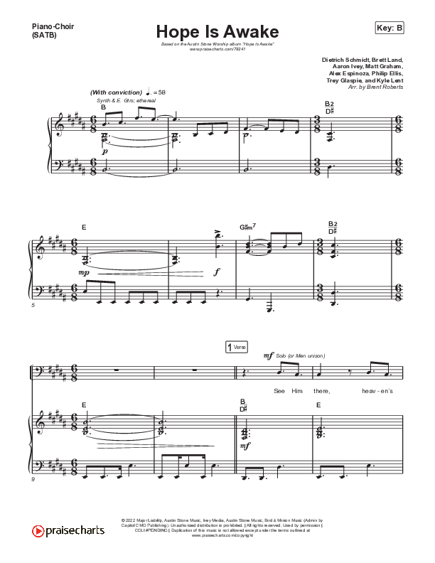 Hope Is Awake Piano/Vocal (SATB) (Austin Stone Worship)