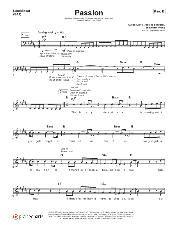 Passion (Live) Lead Sheet (SAT) (The Belonging Co / Andrew Holt)