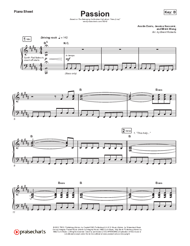 Passion (Live) Piano Sheet (The Belonging Co / Andrew Holt)