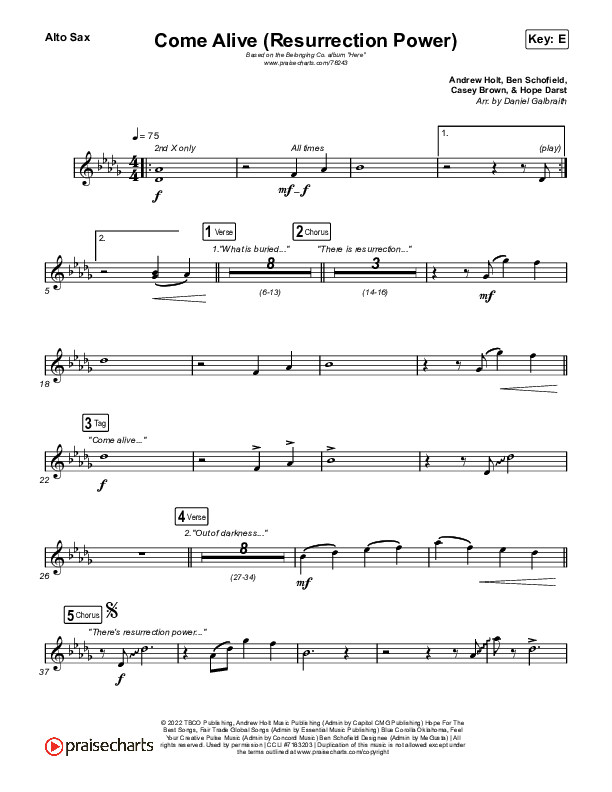 Come Alive (Resurrection Power) (Live) Sax Pack (The Belonging Co / Hope Darst)