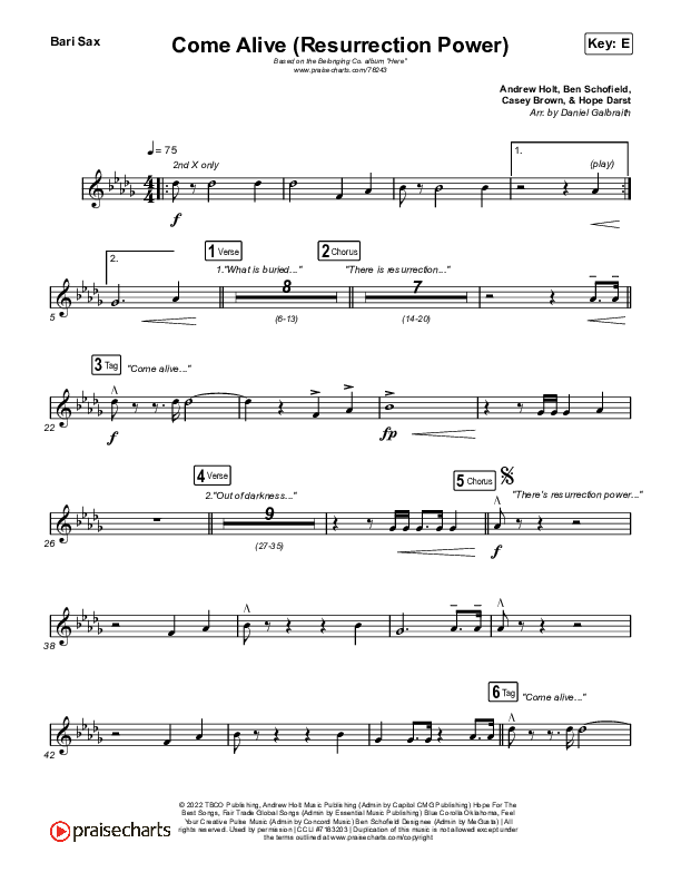 Come Alive (Resurrection Power) (Live) Bari Sax (The Belonging Co / Hope Darst)