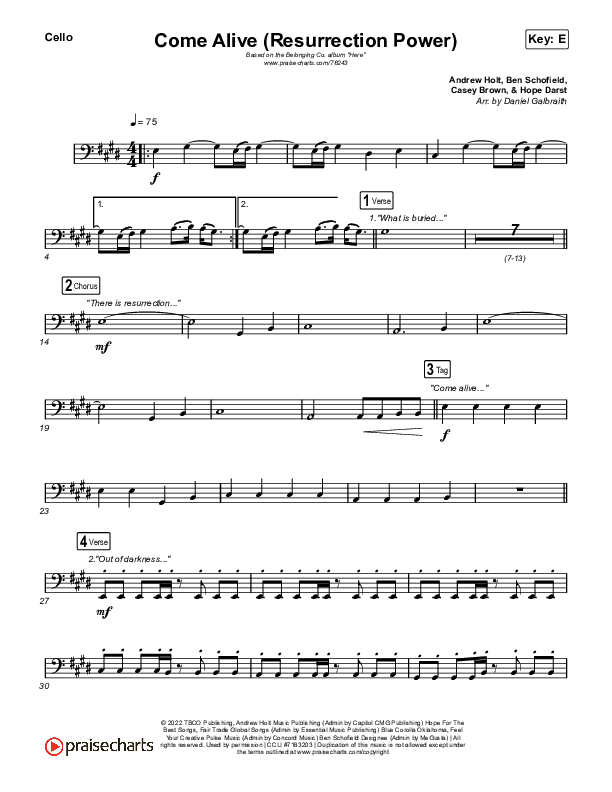 Come Alive (Resurrection Power) (Live) Cello (The Belonging Co / Hope Darst)