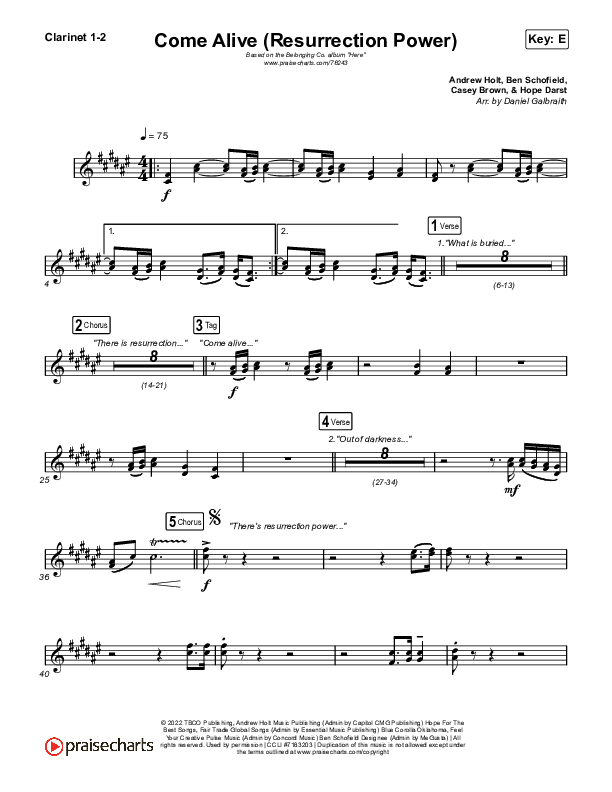 Come Alive (Resurrection Power) (Live) Clarinet 1,2 (The Belonging Co / Hope Darst)