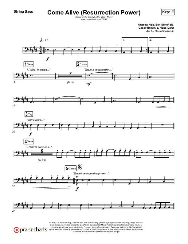 Come Alive (Resurrection Power) (Live) String Bass (The Belonging Co / Hope Darst)