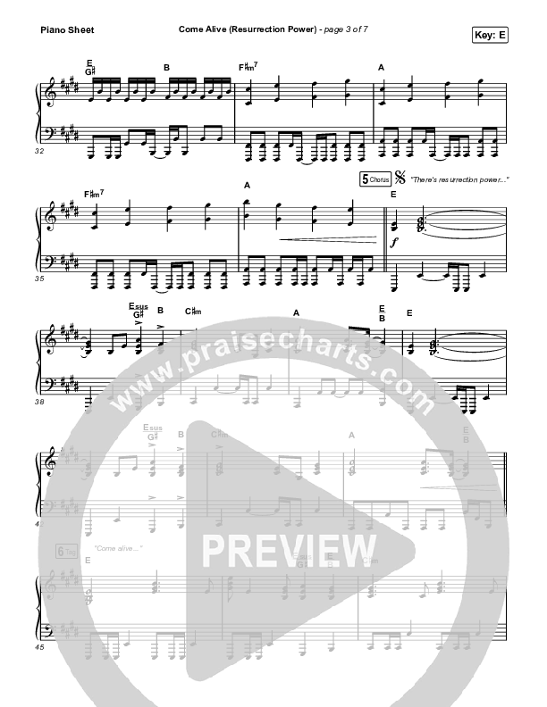 Come Alive (Resurrection Power) (Live) Piano Sheet (The Belonging Co / Hope Darst)