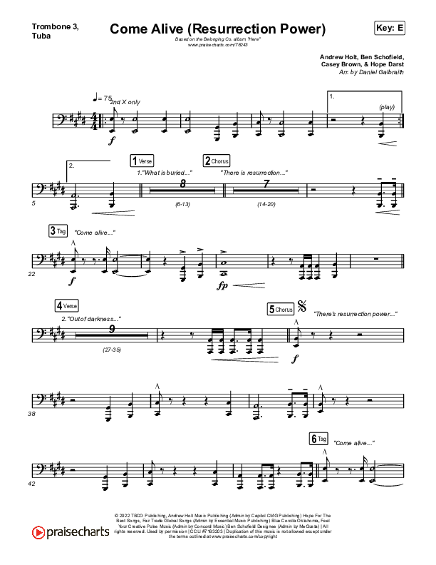 Come Alive (Resurrection Power) (Live) Trombone 3/Tuba (The Belonging Co / Hope Darst)