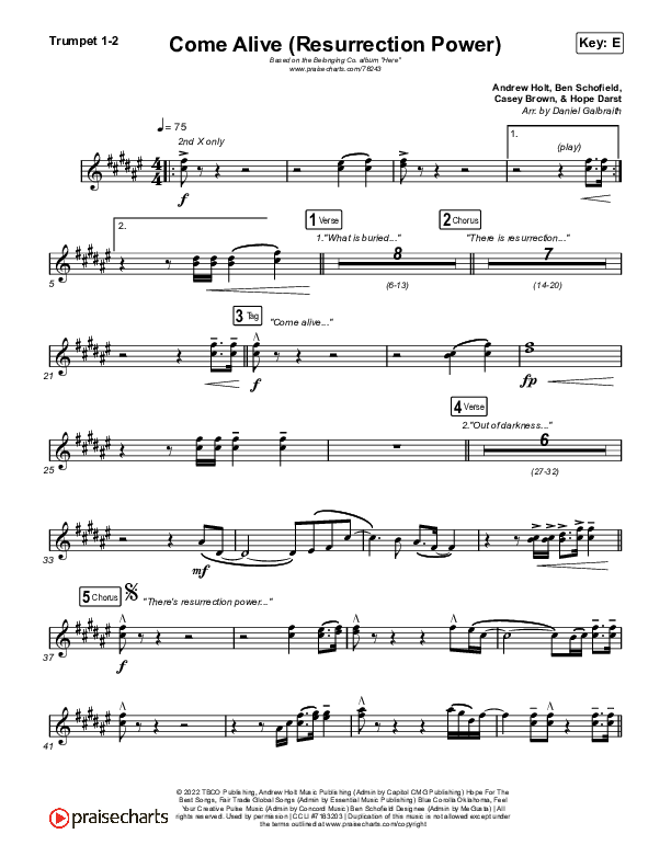 Come Alive (Resurrection Power) (Live) Trumpet 1,2 (The Belonging Co / Hope Darst)