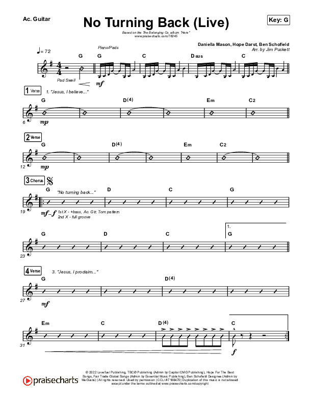 No Turning Back (Live) Acoustic Guitar (The Belonging Co / Hope Darst)